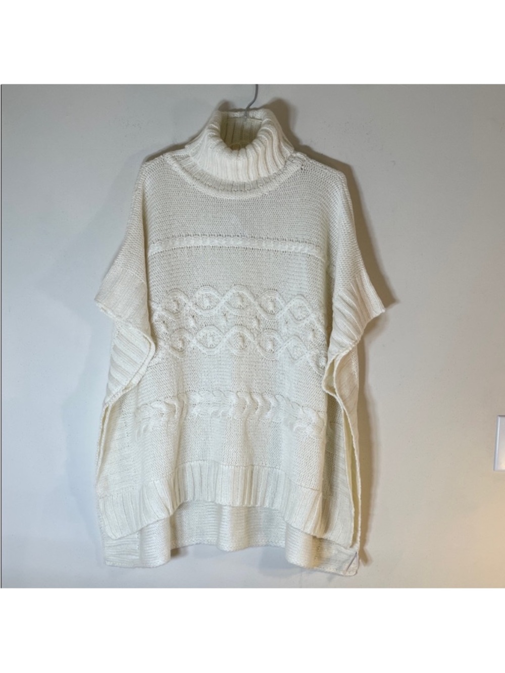 LOFT Boho Chunky Cable Knit Turtleneck Poncho Sweater. M/L. NWT.